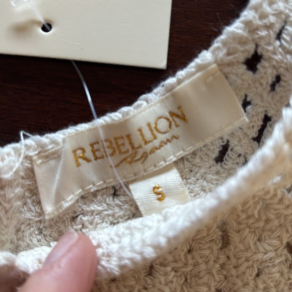 Brand New Rebellion Again Cream Crochet Tank Top Boho Crop Butterfly Cotton - Picture 3 of 15